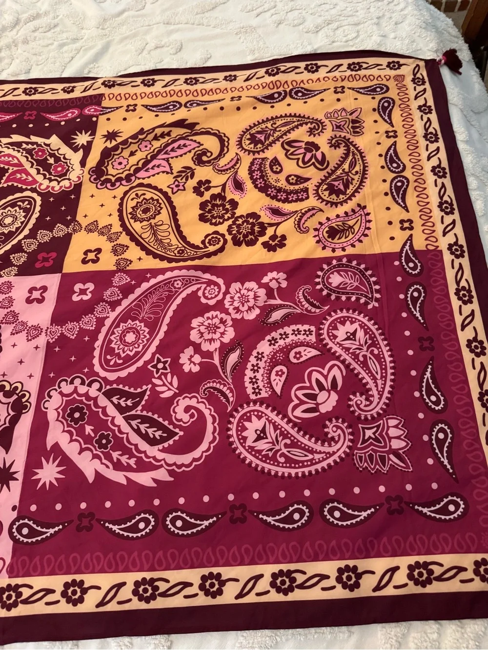 Ola Azul Beach Lab Paisley Bandana Pareo One Size Sarong Scarf Tassels